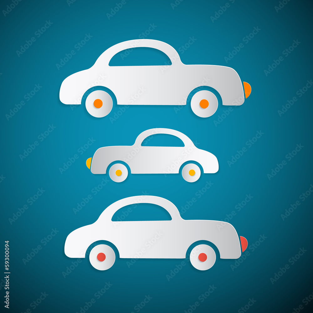 Poster paper cars on blue cardboard background