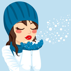 Woman Blowing Snow Christmas Magic