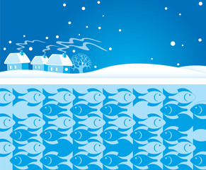 Winter background with fish