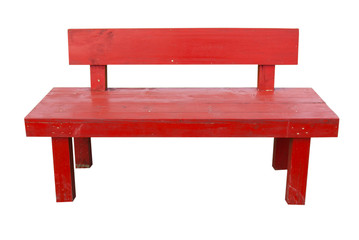 Red wooden bench isolated on white background