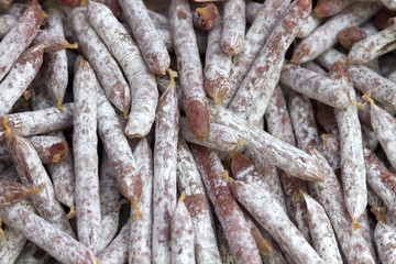 Traditional French hand-made sausage at the market