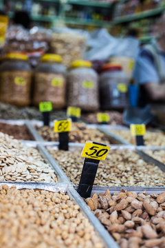 Spices on display in open market in Israel.