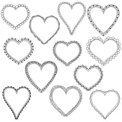 Fototapeta na wymiar Set of hand-drawn doodle heart frames