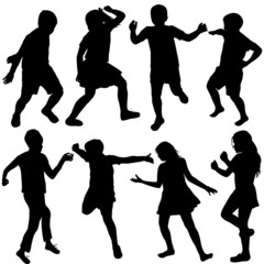 Fototapeta na wymiar Set of active children silhouettes