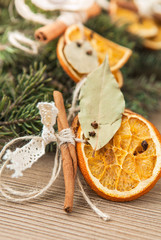 Christmas decoration from orange and cinnamon