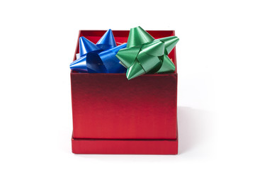Opened gift box with bows inside.