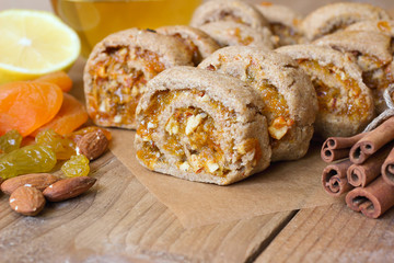 Rye cookies with raisins, dried apricots, almonds and cinnamon