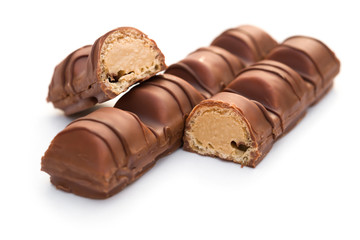 chocolate blocks on a white background