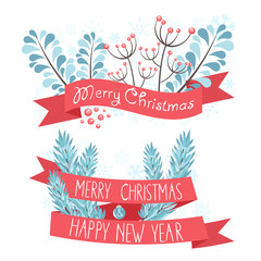 Christmas greeting banners with decorative winter elements © Yuzach