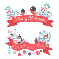 Christmas greeting banners with decorative winter elements © Yuzach