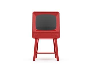 Red old retro TV isolated on white
