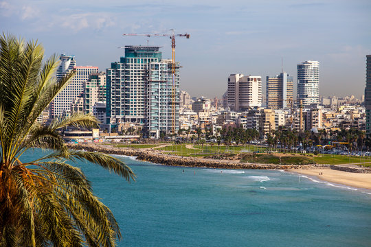 Panoramic view of Tel-Aviv beach (Mediterranean sea. Israel)