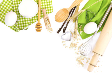 Fototapeta na wymiar Cooking concept. Basic baking ingredients and kitchen tools