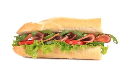 Half of french baguette sandwich.