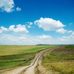 dirty road and blue sky with clouds
