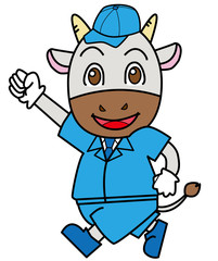 歩くうしの作業員