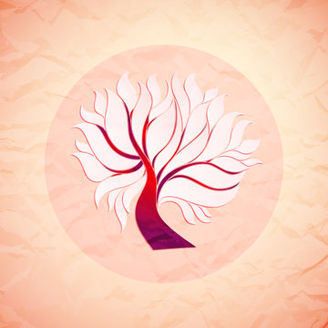 Bright colorful tree from paper, retro style
