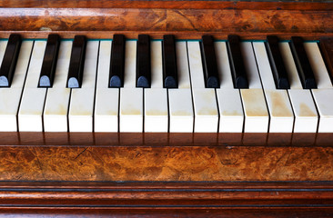 Fototapeta na wymiar Piano keys of an old piano