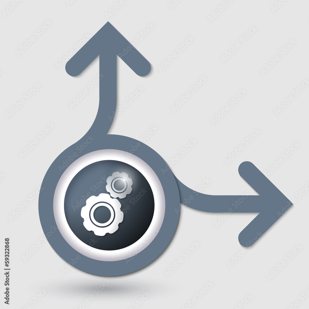 Poster circular icon with two arrows and cogwheels