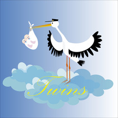 Stork delivering a newborn twins