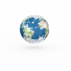 3D Earth model on white background with shadow.