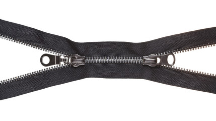 two sliders on metallic black zip fastener