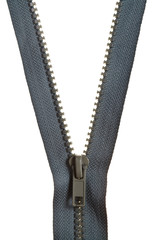 grey plastic zip fastener close up