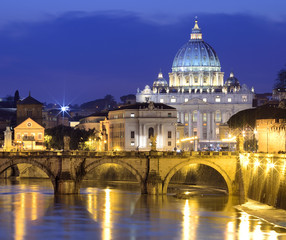 Fototapeta na wymiar Tybru, Most św Anioł i Bazylika Świętego Piotra, Rzym