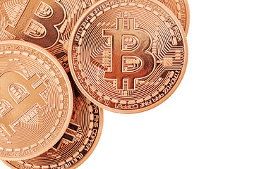Golden Bitcoins (new virtual money ) isolated on white