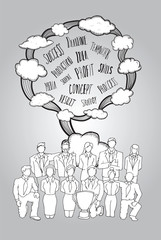 Teamwork concept with buzzwords and clouds