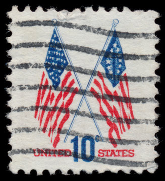 USA - CIRCA 1970: A stamp printed in USA shows The national flag