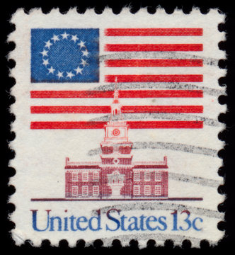 USA - CIRCA 1980: A stamp printed in USA shows The national flag