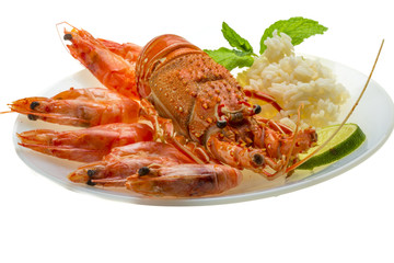 Spiny lobster, shrimps and rice
