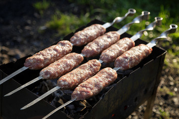 shish kabab lamb meat on skewers
