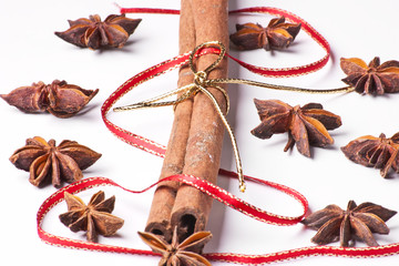 star anise with cinnamon and ribbon