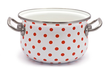 White Saucepan with Red Dots isolated on white