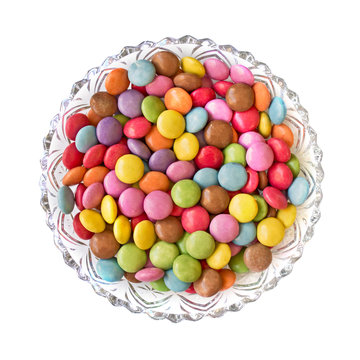 Bowl Of Smarties, Isolated On White