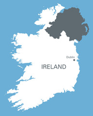 white map of Ireland on blue background