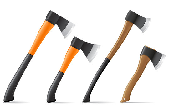 tool axe with wooden and plastic handle vector illustration