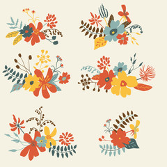 Fototapeta na wymiar Set of six graphic floral design