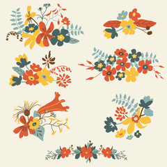 Obraz premium Set of seven cute floral bouquets