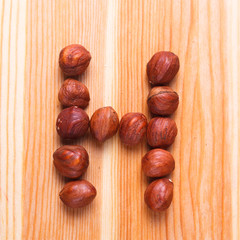 English alphabet with nuts