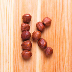 English alphabet with nuts