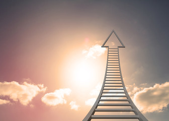 Grey ladder arrow pointing up against sky © WavebreakmediaMicro