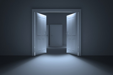 Door opening in dark room