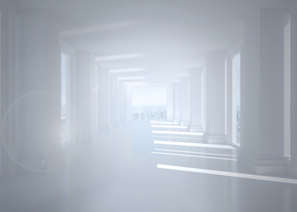 Bright white hall with columns