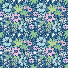 Bright seamless lace pattern on blue
