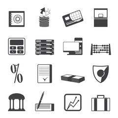 Silhouette bank, business, finance and office icons