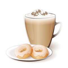isolated cup of cappuccino with donuts