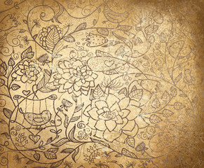 Vector abstract floral pattern on old paper background.